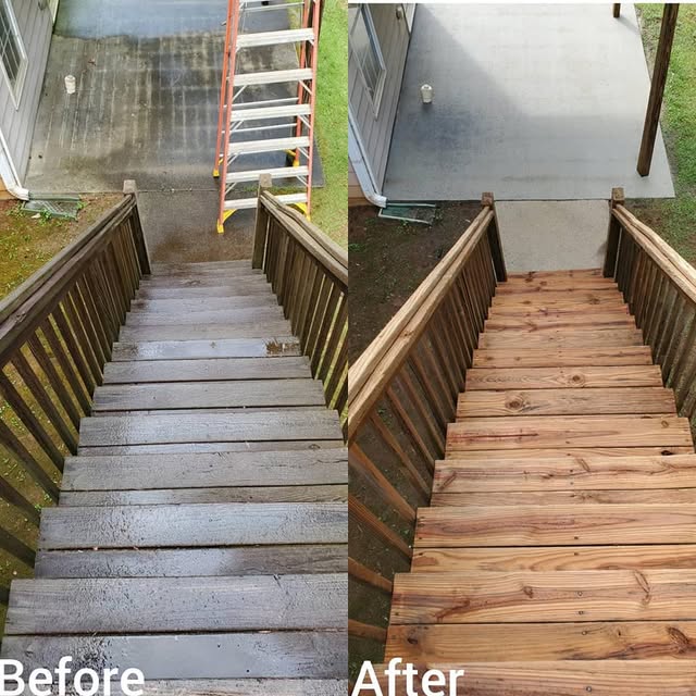 Exterior Stair & Patio Combo before and after pressure washing
