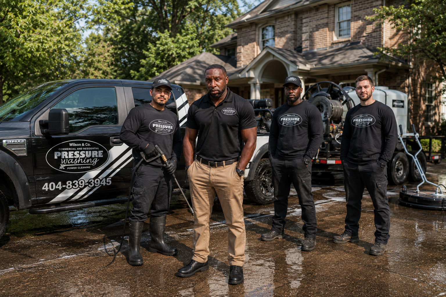 The Wilson & Co. Pressure Washing crew with their truck and equipment
