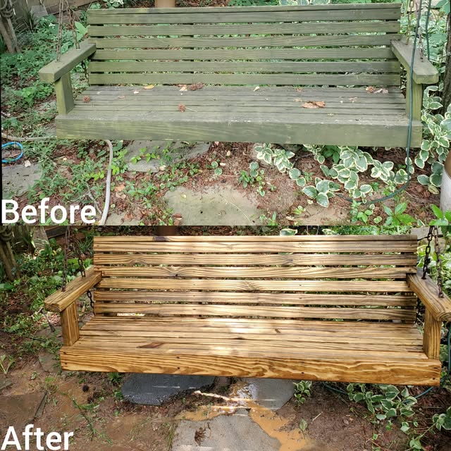 Cedar Porch Swing Revival before and after pressure washing