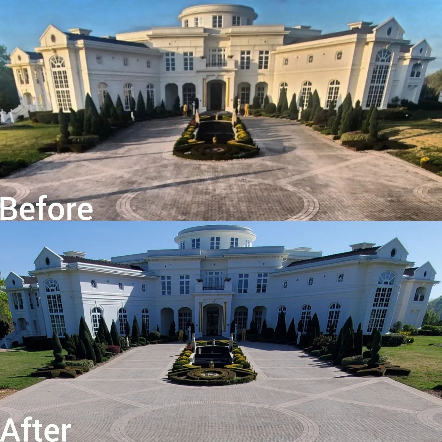 Estate driveway before and after pressure washing