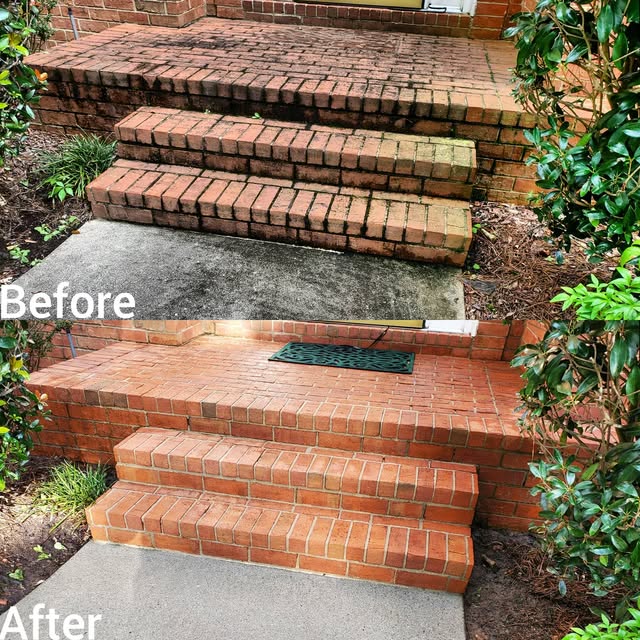 Brick Entry Steps before and after pressure washing